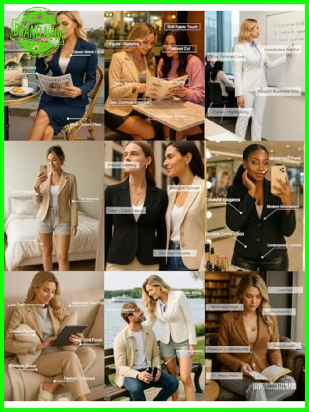 Women's Cropped Blazer Notch Lapel Long Sleeve Business Casual Work Suit Jacket